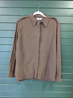 100% Silk Army Green Button-Down